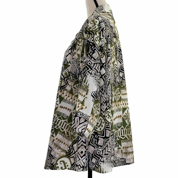 ALIA Multicolored Boho Aztec Print Long Sleeve Button Down Blouse - Picture 3 of 12